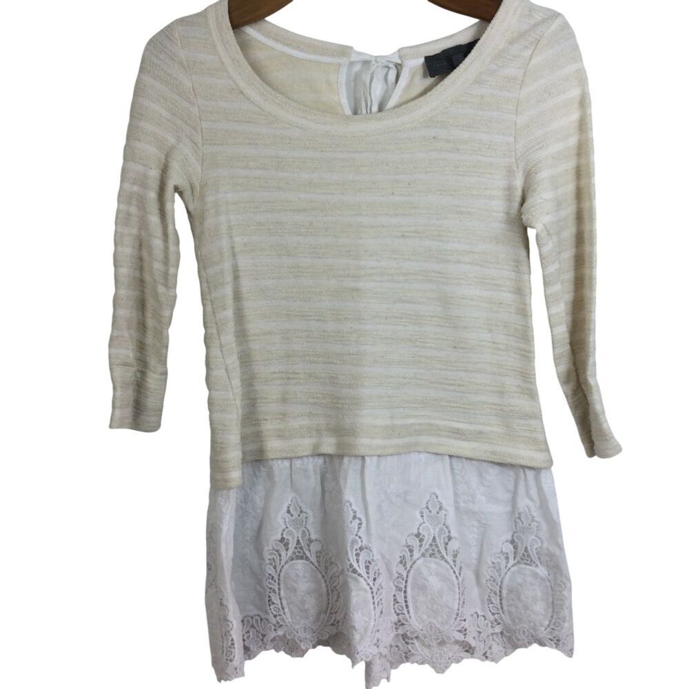Sunday in Brooklyn Anthropologie East Falls Womens 3/4 Sleeve Cream Shirt Size S